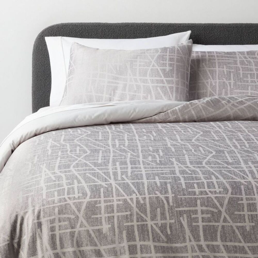King 3pc Luxe Cotton Blend Jacquard Duvet Cover Set - Light Gray